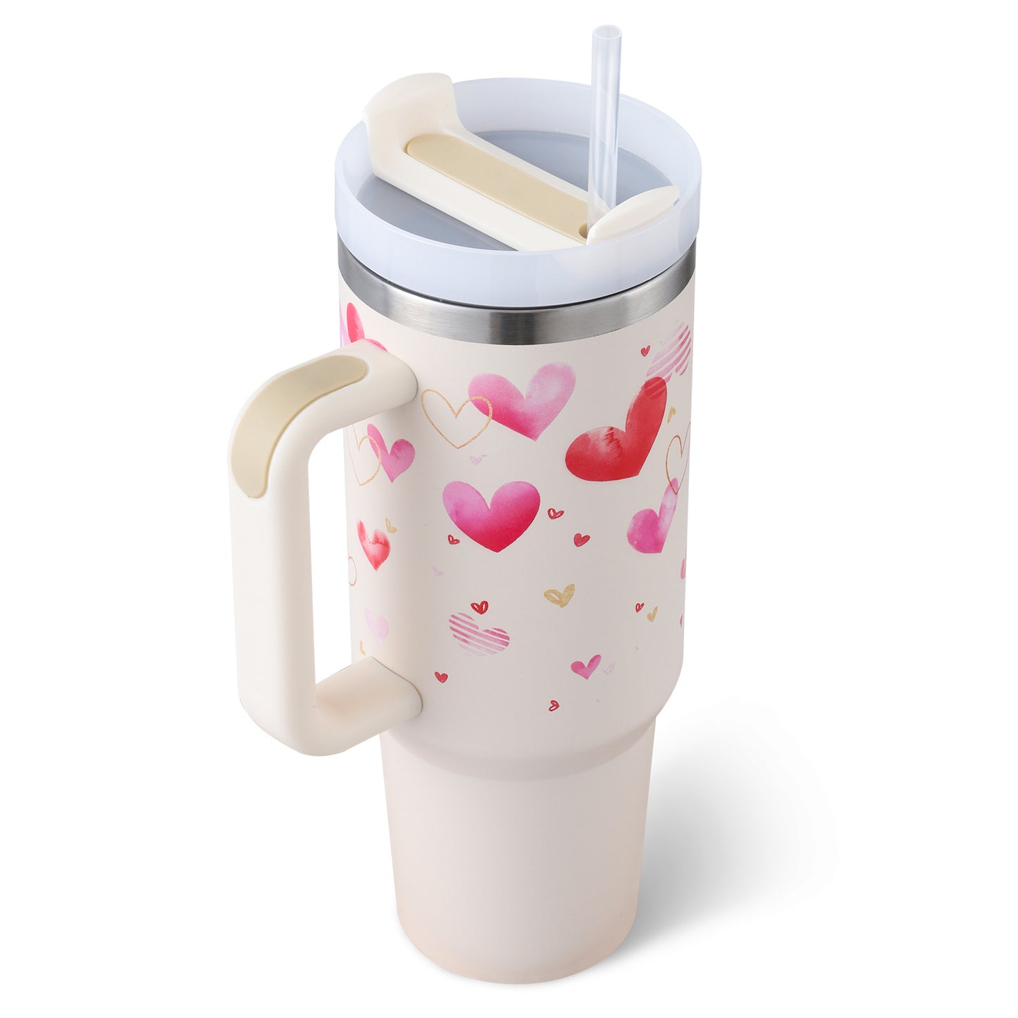 40 Oz Tumbler With Handle Straw Insulated, Stainless Steel Spill Proof Vacuum Coffee Cup Tumbler With Lid Tapered Mug Gifts For Valentine Lover Suitable For Car Gym Office Travel