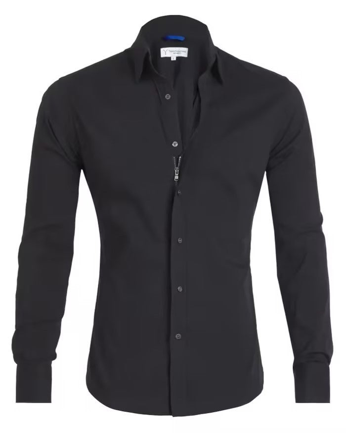 Long Sleeve Zipper Shirt With Button Design Fashion Lapel Tops For Mens Clothing