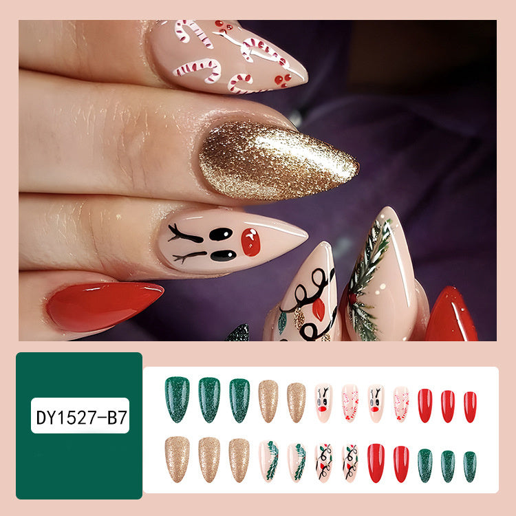 24pcs Christmas False Nails Hat Striped Snowflake Nail Art Stickers For Parties Dances Or Holiday Wear