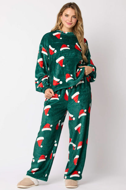 2024 Casual Flannel Pajama Sets For Women 2 Piece Cute Long Sleeve Matching Lounge Shirts Sets Santa Claus Pajamas Homewear