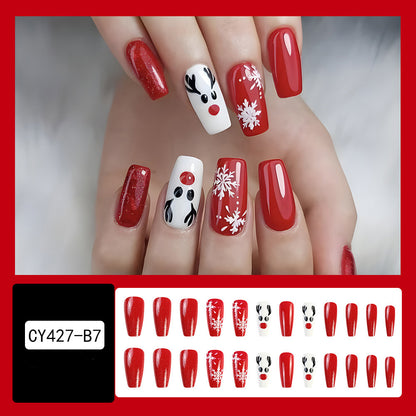 24pcs Christmas False Nails Hat Striped Snowflake Nail Art Stickers For Parties Dances Or Holiday Wear