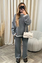 Women's Suit Fashion Pullover Split Long-sleeved Top And Loose Straight Pants Solid Color Two-piece Set