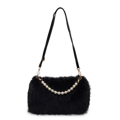 Autumn And Winter Fashion Shoulder Bags Pearl Chain Crossbody Bag Versatile Commuting Armpit Plush Female Bag