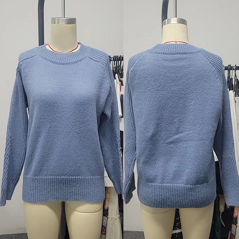 European Milk Blue Bedford Cord Sweater Women's Round-collar Long-sleeve Knitwear Casual Women's Clothing Fashion Knit Top Outerwear