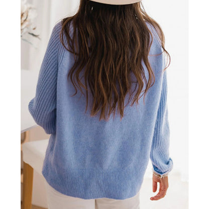 European Milk Blue Bedford Cord Sweater Women's Round-collar Long-sleeve Knitwear Casual Women's Clothing Fashion Knit Top Outerwear